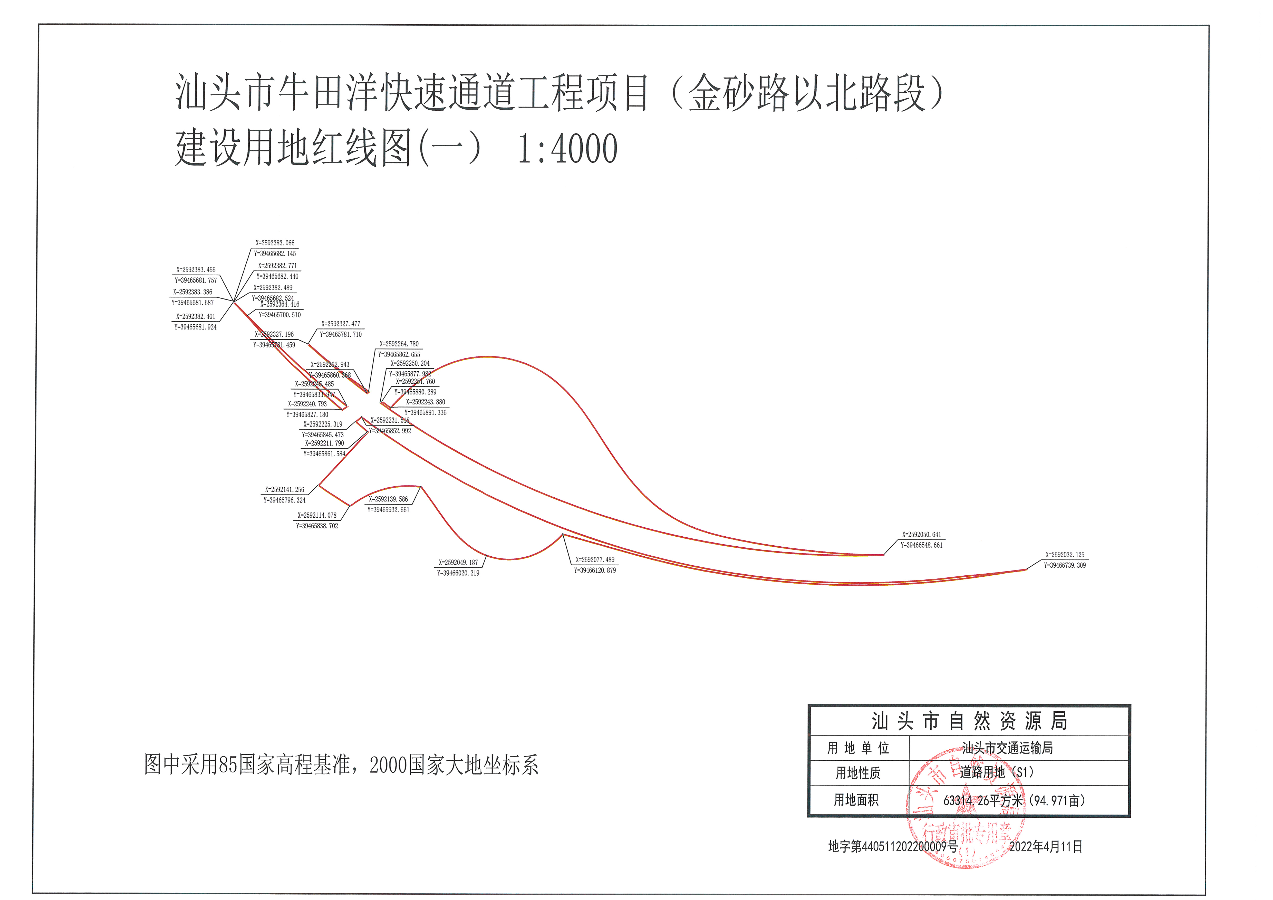 汕头市牛田洋快速通道工程项目金砂路以北路段建设用地规划许可证
